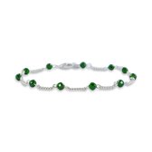 Silventi 9SIL-21174 Zilveren Armband met Bolletjes - Groene Zandsteen - Gourmette - 1,7 mm - 17 + 1 + 1 cm - 4,2 mm Doorsnee  - Rhodium - Zilver - Donker Groen