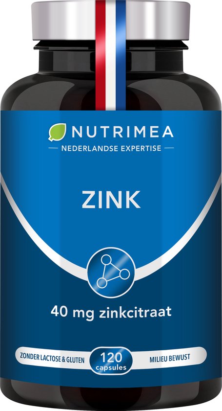 Nutrimea - Zink - Helpt bij acne - Ondersteunt immuunsysteem - 120 vegacaps