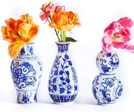 Vaasjes klein - Delfts blauw - set van 3 - keramiek - Hollandse cadeautjes - geschenkset vrouw