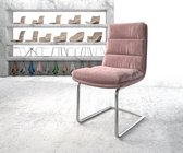 Gestoffeerde-stoel Abelia-Flex sledemodel rond chrom fluweel rosé