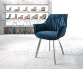 Gestoffeerde-stoel Keila-Flex met armleuning 4-Fuß oval roestvrij staal fluweel blauw