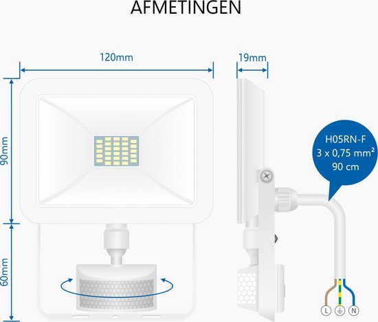 ELRO LF60 Design LED Buitenlamp met Bewegingssensor - 10W – 800LM – IP54 Waterdicht - Wit