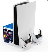 DrPhone DPS5 – 3 In 1 Laadstation + Koelventilator – Dock - Stand - Controller Lader - Draadloos Laden - Geschikt Voor PS5 DISK / Digitale Versie- Wit