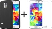 iParadise Samsung S5 Hoesje - Samsung Galaxy S5 hoesje zwart siliconen case cover - 1x Samsung S5 Screenprotector