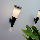 Solar wandlamp 'Torch' - Set van 2 - Buitenlamp op zonne-energie - Moderne wandlamp voor de schutting of gevel - Zwart