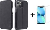 Luxe Telefoonhoesje voor Apple iPhone 13 Mini | Hoogwaardig Leren Bookcase | Luxe Uitstraling | Flip Case | Portemonnee | Zwart + 1x Screen Protector