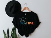 Lykke Think Positive T-Shirt | Positief denken | Zwart Katoen | Maat XL