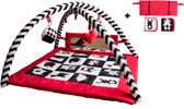 Contrasterende educatieve Premium babymat - dieren, spiegel, wand | Rood-Zwart-Wit | 77x77x40cm | + 0m | Montessori speelgoed | Mat met speelgoed | 100% Katoen | Wasbaar in de wasmachine | Oe