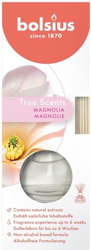 6 stuks Bolsius geurstokjes magnolia geurverspreiders 45 ml True Scents