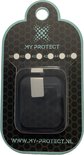 Verpakking van een zwarte Apple Watch beschermhoes en screenprotector, met maten 38-45.