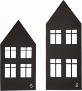 Storefactory   Setvan 2 stuks   Waxinehouders   Huisjes   Metaal   Zwart  18 en 14 cm hoog