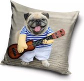 Hond, Puppy met Gitaar Sierkussens - Kussen - 40 x 40 inclusief vulling - Kussen van Polyester - KledingDroom®