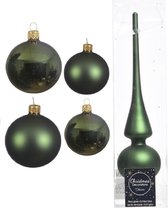 Compleet glazen kerstballen pakket donkergroen glans/mat 38x stuks - 18x 4 cm en 20x 6 cm - Inclusief piek mat