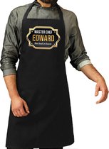 Naam cadeau Master chef Edward keukenschort/ barbecue schort zwart voor heren/ mannen - cadeau vaderdag/ verjaardag/ Pensioen