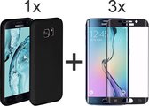 Samsung S7 Edge Hoesje - Samsung galaxy S7 Edge hoesje zwart siliconen case hoes cover hoesjes - Full Cover - 3x Samsung S7 Edge screenprotector