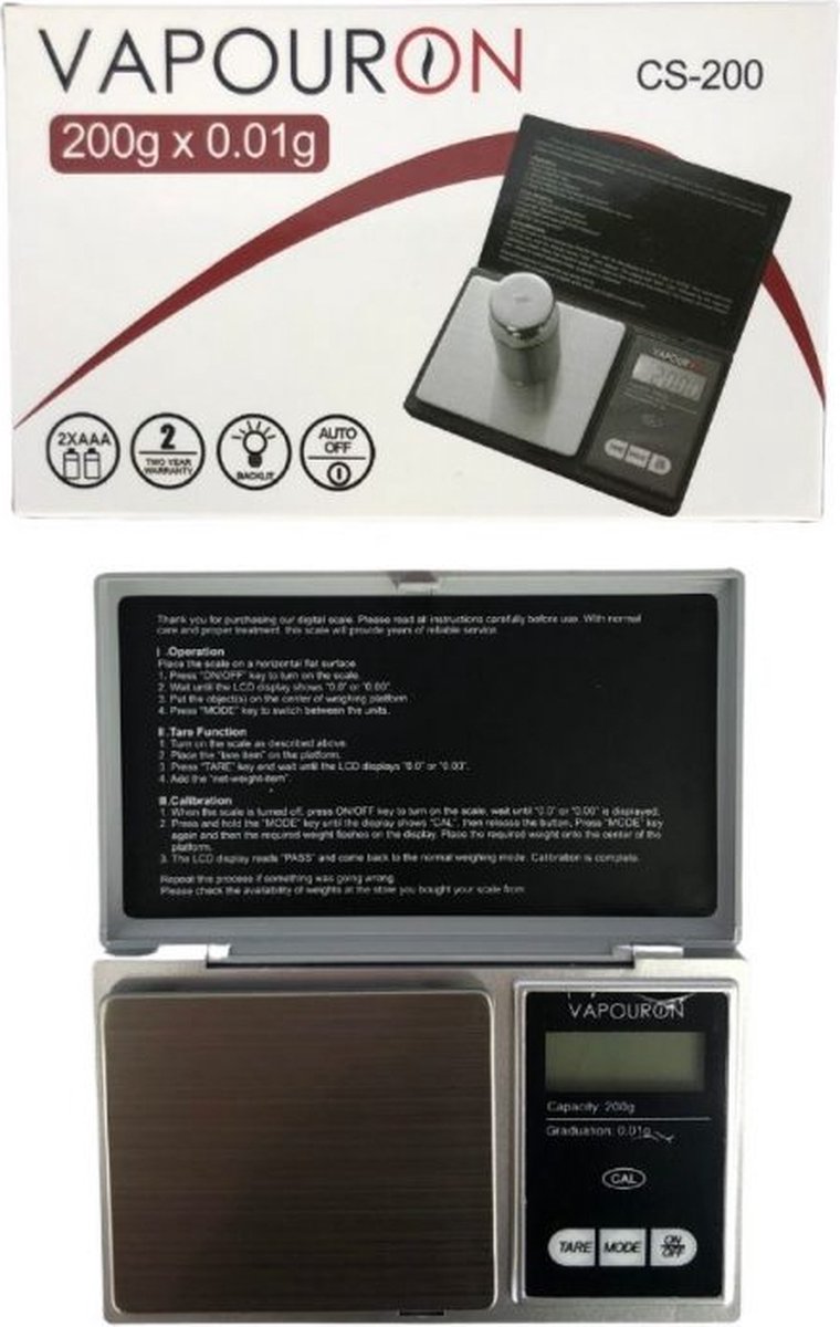 Digitale Mini Weegschaal Op Batterij - 0.01 Tot 200 Gram -  Professionele Pocket Weegschaal - Nauwkeurige Digitale Weegschaal - Keuken Precisie Weegschaal - Sieraden Weegschaal - Juweliers Weegschaal - Tot 200 gram - Inclusief 2 AAA Batterijen
