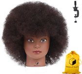Desire of Goods Afro oefenhoofd kappershoofd - Donkerbruin haar - Echt haar - met tafelklem - 30 cm