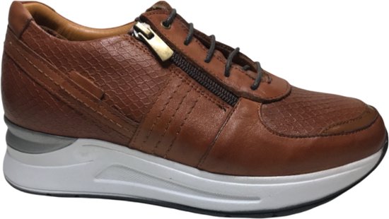 Manlisa mt 37 cognac rits veter snake lederen comfort lederen sneakers W132-2189