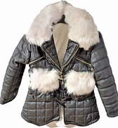 winterjas meisje-warmgevoerd meisjes jas met imitatie schapenwol- Imitatie Bontkraag-imitatieleer - zwart, 134/140 10Jaar
