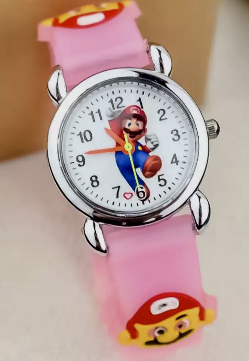 Kinderhorloge Mario met roze siliconen bandje