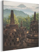 Wanddecoratie Metaal - Aluminium Schilderij Industrieel - Fantastisch uitzicht over de jungle vanaf de Borobudur - 20x20 cm - Dibond - Foto op aluminium - Industriële muurdecoratie - Voor de woonkamer/slaapkamer