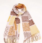 Dames lange sjaal herfst/winter met dierenprint geel/beige/bruin