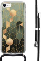 iPhone 8/7 hoesje met koord - Kubus groen | Apple iPhone 8 crossbody case | Zwart, Transparant | Marmer