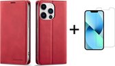 Apple iPhone 13 Pro Telefoonhoesje | Hoogwaardig Leren Bookcase | Portemonnee | Rood + 1x Screenprotector