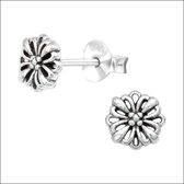 Aramat jewels ® - Zilveren oorbellen bloem 925 zilver 6mm geoxideerd