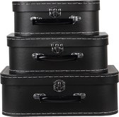Clayre & Eef Decoratie koffer Set van 3 30*19*10 cm Zwart Karton Bloemen Opbergkoffer Koffer