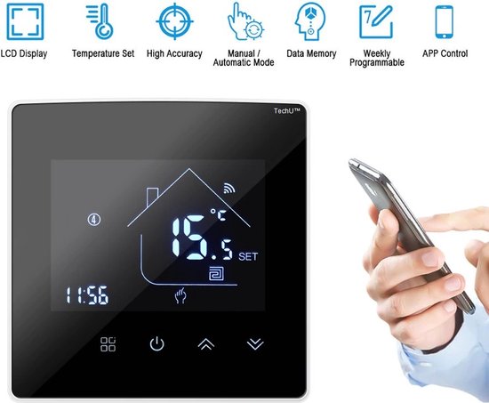 TechU™ Slimme Thermostaat Max – Alleen voor Water/Gas Boiler – Wifi & App  –... | bol.com