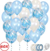 Ballons Hélium Bleu Naissance Sexe Reveal Décoration Anniversaire Witte Décoration Ballon Confettis en Papier – 60 Pcs