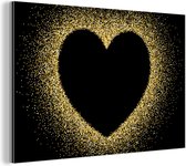 Wanddecoratie Metaal - Aluminium Schilderij Industrieel - Gouden hart op een zwarte achtergrond - 90x60 cm - Dibond - Foto op aluminium - Industriële muurdecoratie - Voor de woonkamer/slaapkamer