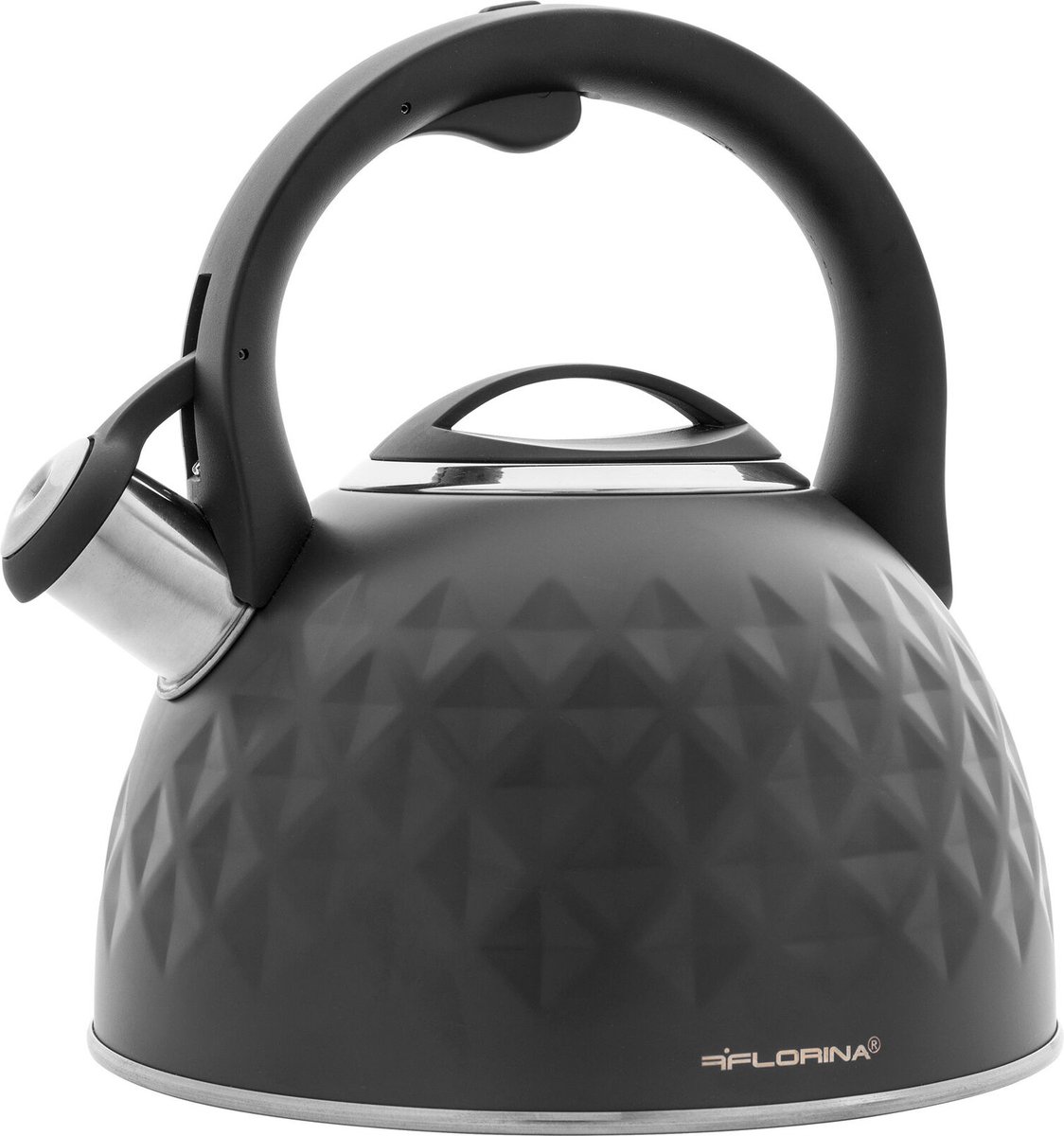 Florina Diamond fluitketel 2,5 L geschikt voor alle warmtebronnen - Waterketel - Waterkoker - RVS - Mat antraciet - Diamant patroon - High Quality - Fast heating