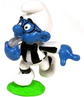 Scheidsrechter Smurf - De Smurfen - 6 cm - Speelfiguur - in zwart wit outfit - voetballer