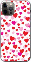Geschikt voor iPhone 13 Pro hoesje - Een illustratie met kleurrijke hartjes - Siliconen Telefoonhoesje