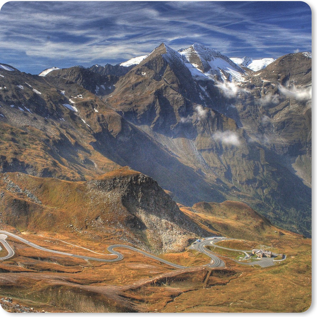 Muismat 30x30 cm - Mousepad De weg naar de hoogste berg in Oostenrijk - Muismatten