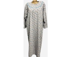 Dames flanel nachthemd lang met bloemetjes XL grijs/blauw