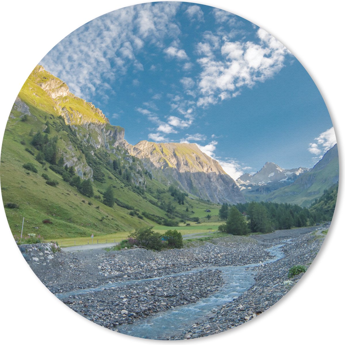 Muismat rond 50x50 cm - Mousepad Rivier door de Großglockner in het Europese Oostenrijk - Ronde muismatten