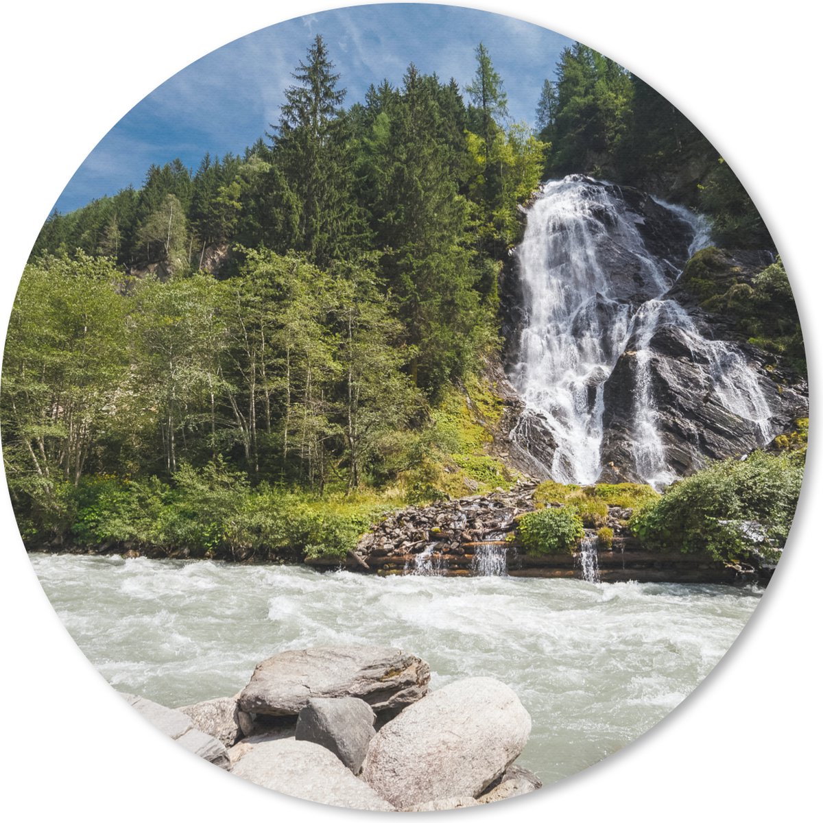 Muismat rond 30x30 cm - Mousepad Waterval bij de Grossglockner in Oostenrijk - Ronde muismatten