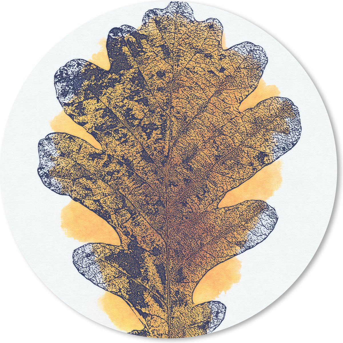 Muismat rond 40x40 cm - Mousepad Waterverf - Oranje - Eikenblad - Ronde muismatten