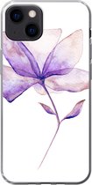 Geschikt voor iPhone 13 hoesje - Bloemen - Waterverf - Paars - Siliconen Telefoonhoesje