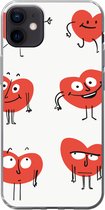 Geschikt voor iPhone 12 mini hoesje - Een illustratie van negen hartjes met emoties - Siliconen Telefoonhoesje