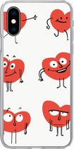 Geschikt voor iPhone X hoesje - Een illustratie van negen hartjes met emoties - Siliconen Telefoonhoesje
