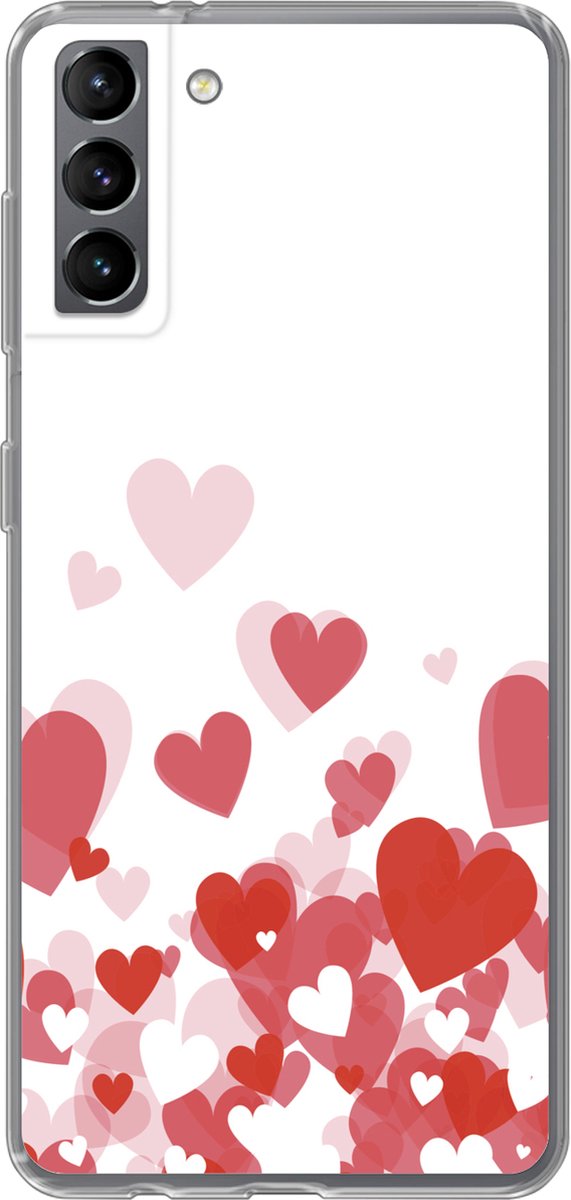 Telefoonhoesje Geschikt voor Samsung Galaxy S21 Plus hoesje - Een illustratie van een regen van hartjes - Siliconen Telefoonhoesje Telefoonhoesje