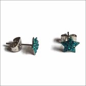 Aramat jewels ® - Ster oorbellen zweerknopjes 7mm groenblauw kristal staal zilverkleurig