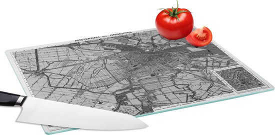 Glazen Snijplank - 39x28 - Een historische stadskaart van Amsterdam en de omgeving - zwart wit - Snijplanken Glas