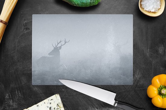 Planche à découper en Verres - 28x20 - Cerf - Brouillard - Nature - Planches à découper en Glas