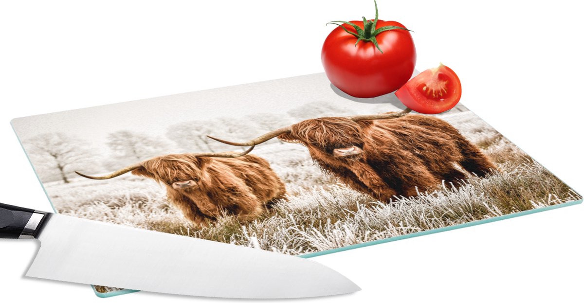 Glazen Snijplank - 28x20 - Schotse hooglander - Dieren - Stier - Snijplanken Glas