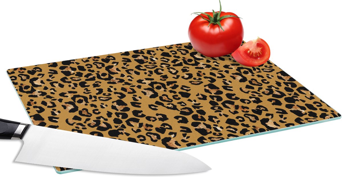 Glazen Snijplank - 28x20 - Dierenprint - Okergeel - Goud - Snijplanken Glas